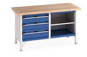 Bott Bench1500Wx750Dx840mmH - 3 Drawers, 1 Shelf & MPX Top 1500mm Wide Engineers Storage Benches with Cupboards & Drawers 45/41002166.11 Bott Bench1500Wx750Dx840mmH 3 Drawers 1 Shelf MPX Top.jpg